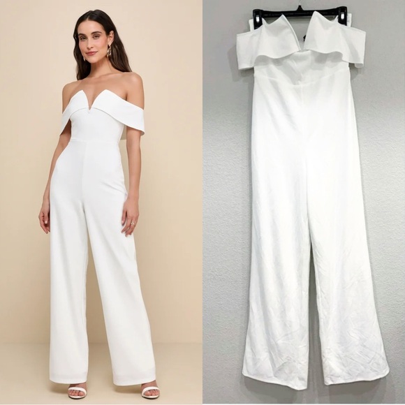 Lulus Pants - NWOT‎ Lulus My Favorite Night Ivory Off-the-Shoulder Jumpsuit